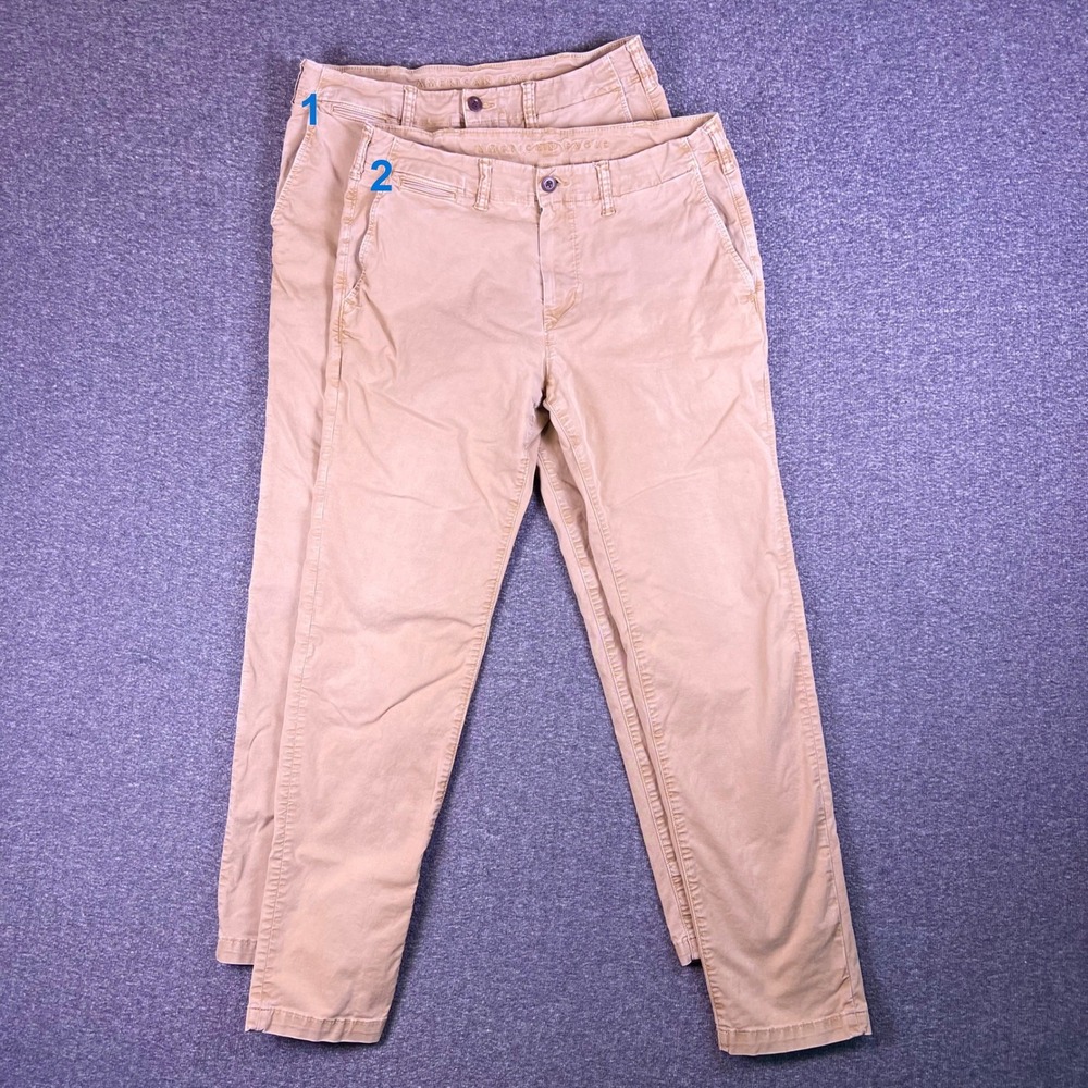 American Eagle Pants Mens 32x34 Khaki Tan Slim Straight Chino Flex Preppy Casual